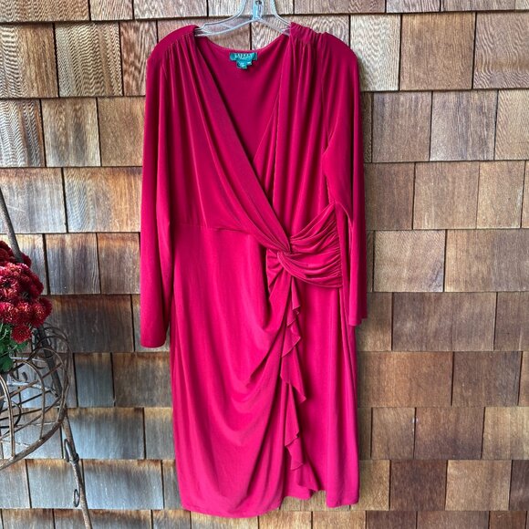 Ralph Lauren Deep Rose Red Long Sleeve Elegant Essentials Dress in Women's 18W - Picture 1 of 9